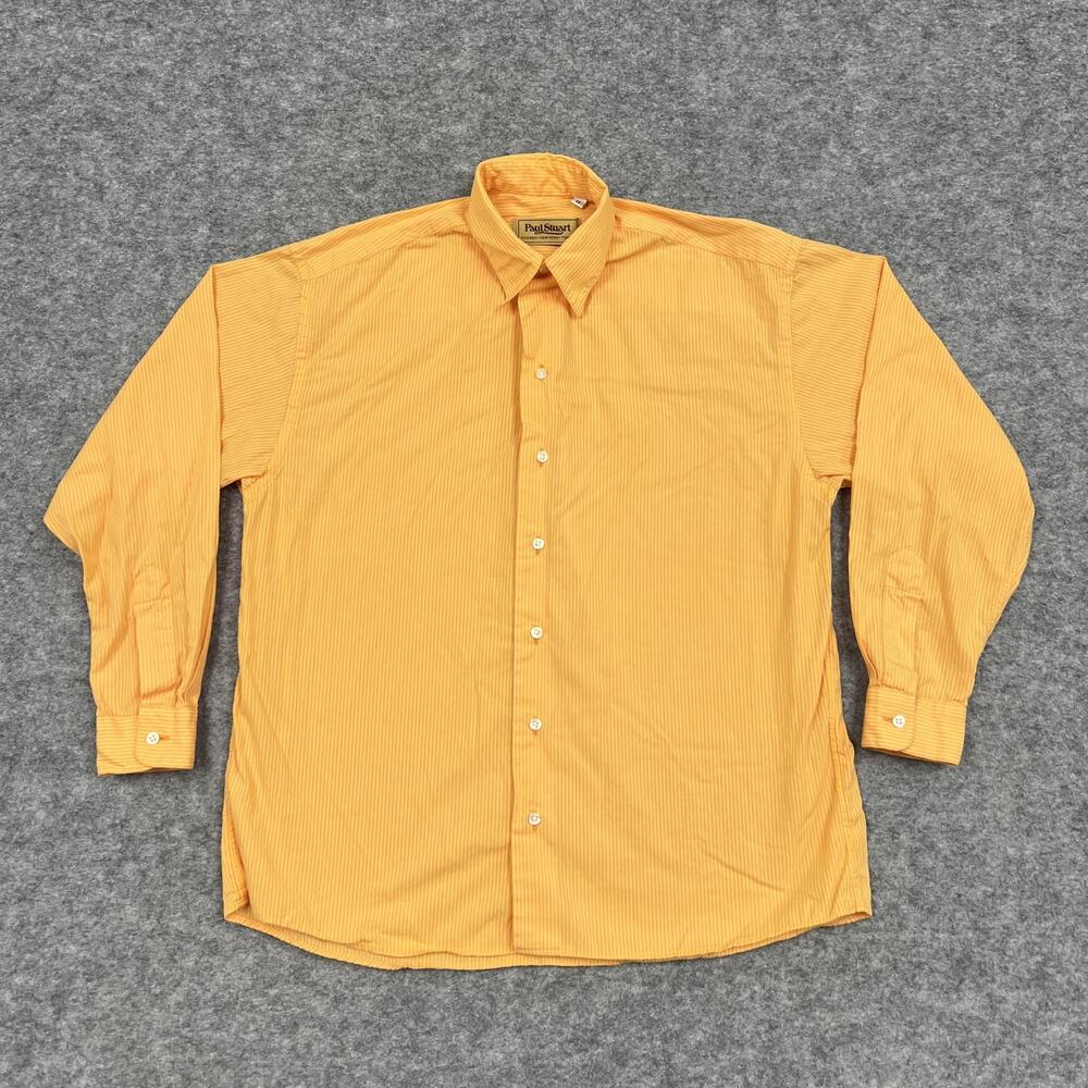 Paul Stuart Dress Shirt Mens Size 8 Medium Orange Striped Classic Vintage USA